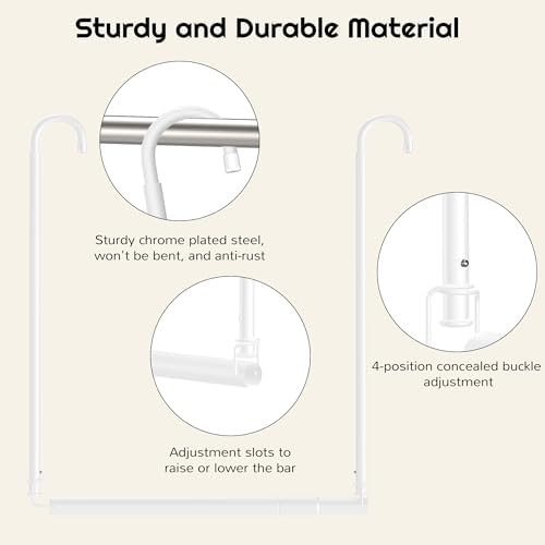 Hanging Closet Rod Adjustable Width Height Closet Rod For Hanging Clothes White 2 Pack Closet Extender Hanging Rod Clothes Space-Saving Hanging Bar Organizer - Image 4