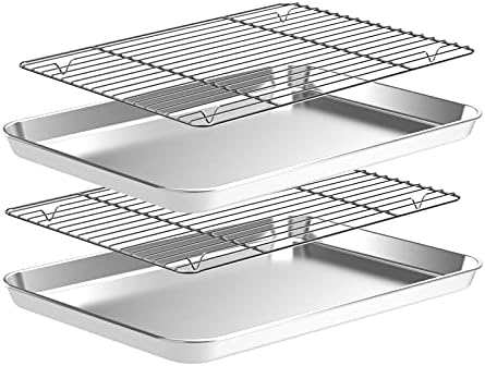 Baking Sheet with Cooling Wire Rack Set, Stainless Steel 2 Pans + 2 Racks by CEKEEBakingEasilyHappily