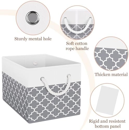 Fab totes Storage Bins 2-Pack, Foldable Storage Baskets for Organizing Toys, Books, Shelves, Closet, Large Storage Box with Rope Handles, Sturdy Organizer Bins,Clover Grey - Image 4