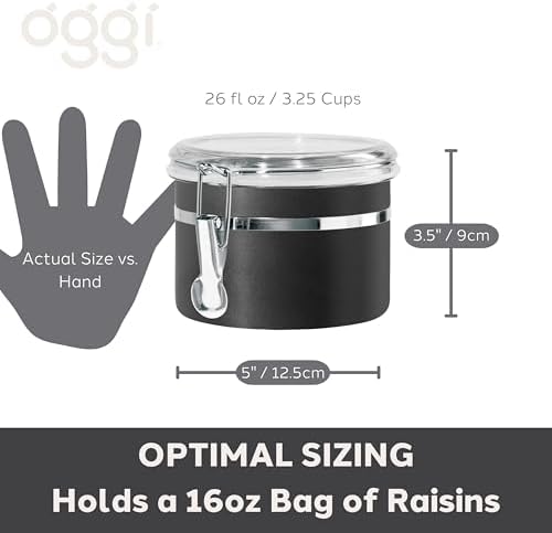 Oggi Stainless Steel Kitchen Canister 26 fl oz, Black - Airtight Clamp Lid, Clear See-Thru Top - Ideal for Kitchen Storage, Food Storage, Pantry Storage. Size 5" x 3.5". - Image 5