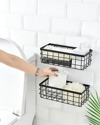 2 PCS Slim Hanging Wire Wall Basket for Bathroom, No Drill, Black - Image 6