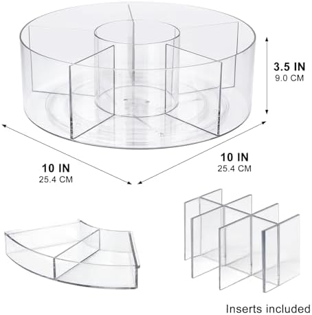 360° Rotating Makeup Organizer, 10" Clear Turntable Lazy Susan Organizer for Vanity, Bathroom Counter, Cabinet, Spinning Cosmetic Storage Holder with 6 Dividers for Skincare, Makeup Brushes, Lipsticks - Image 2