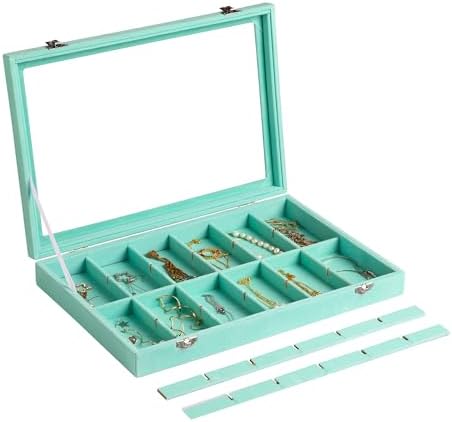 Frebeauty 24 Grid Earring Organizer,Velvet Jewelry Tray with Clear Lid - Image 5