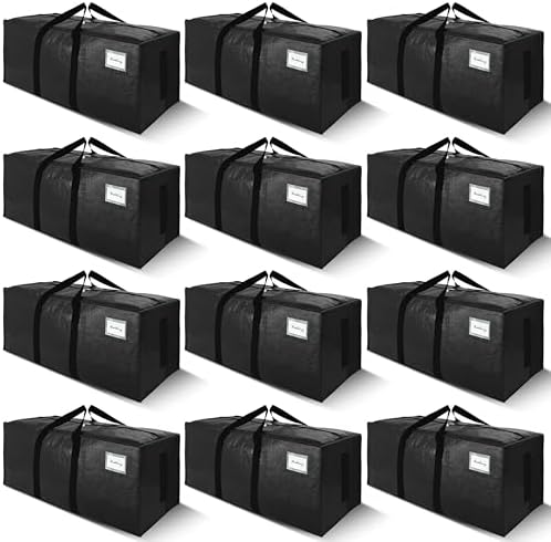 SWEET DOLPHIN 12 Pack 200LB Heavy-Duty Moving Bags with Wrap-Around Handles, Extra Large Storage Totes for Space Saving, Clothes Storage Bags, College Dorm Essentials, Black, 24 Gal by SWEET+DOLPHIN