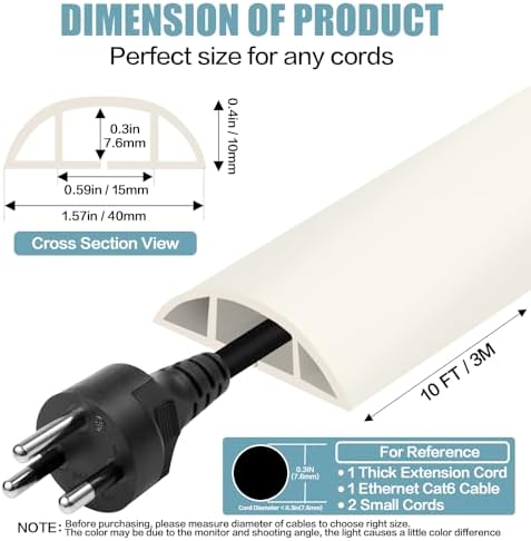 Floor Cord Cover Cable Cavity Self Adhesive Cord Hider Floor 10FT Floor Cable Management Power Cord Protector Floor Electric Cord Covers for Offices, Gym, Exhibitions (Beige, 1.57" x 10') - Image 2
