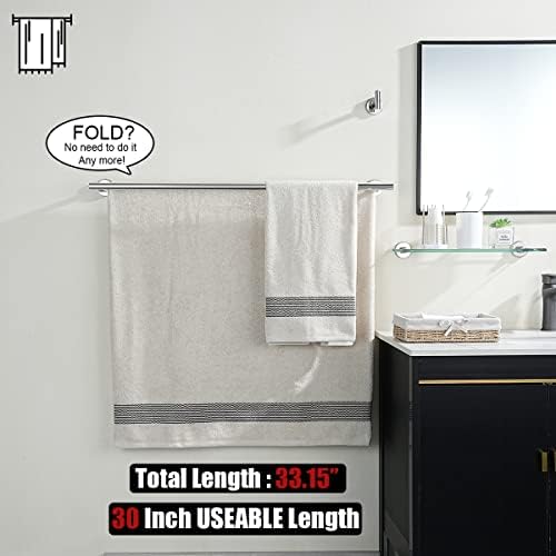 JQK Double Bath Towel Bar, 33 Inch 304 Stainless Steel Thicken 0.8mm Towel Rack for Bathroom, Towel Holder Polished Chrome Wall Mount, Useable Length 30 Inch 2 Pack, TB100L30-CH-P2 - Image 3