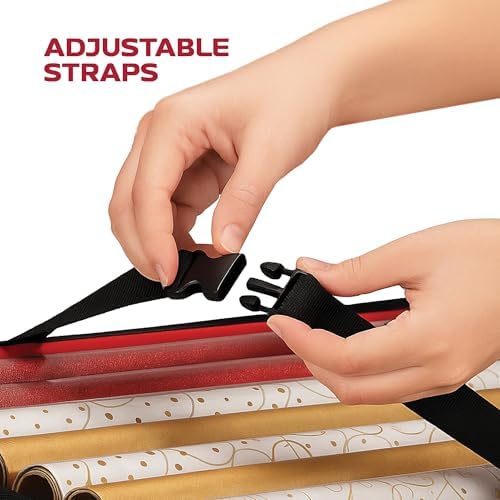Christmas Wrapping Paper Organizer Storage Box, Straps/Pockets, 40" Heavy-Duty Gift Wrap Storage Holder for Bags, Bows, Tags, Ribbons, Holiday Decorations, Fits Up to 24 Rolls Underbed Container (Red) - Image 6