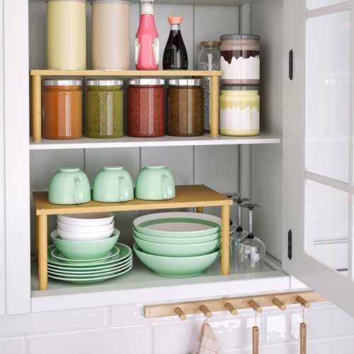 VERTORGAN 2 Pack Cabinet Organizer Shelf,Bamboo Countertop(Large,Natural) - Image 3