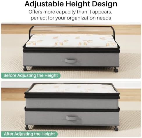 Kitstorack 4 Pack Height-adjustable Under Bed Storage with Wheels, Under Bed Storage Containers,Under Bed Shoe Storage Organizer with Clear Window&Label, Suitable for Clothes Storage, Gray - Image 6
