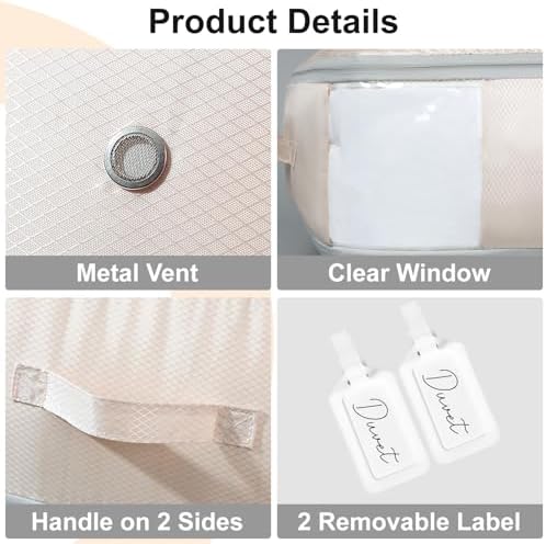 Comforter Storage Bag - Large Capacity Blanket Storage Bags 3-Layer Ultra Space Saving Self Compression Organizer, Washable Compression Bags for Storage Comforter Blanket, 2-Pack, Beige - Image 6