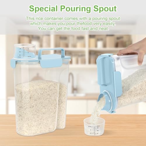 Airtight Rice Container 5-10Lbs, 5Qt Flour Storage Bin BPA-free-Sky blue - Image 3