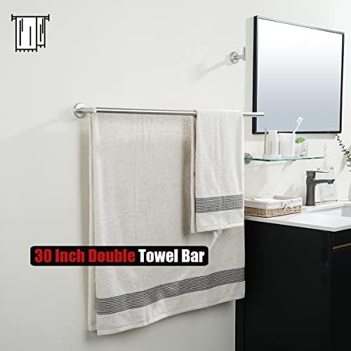 JQK Double Bath Towel Bar, 33 Inch 304 Stainless Steel Thicken 0.8mm Towel Rack for Bathroom, Brushed Finished Wall Mount, 30 Inch Useable Length 2 Pack, TB100L30-BN-P2 - Image 5