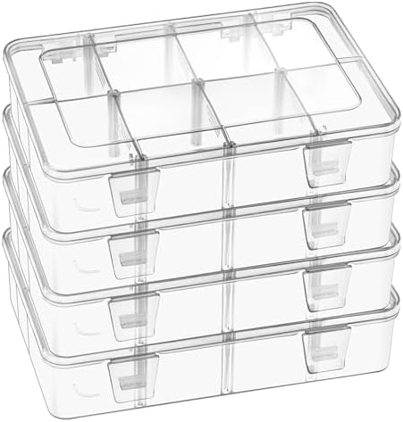 4 Pack 8 Grids Bead Organizer and Small Parts Storage Tackle Boxes by Jutieuo
