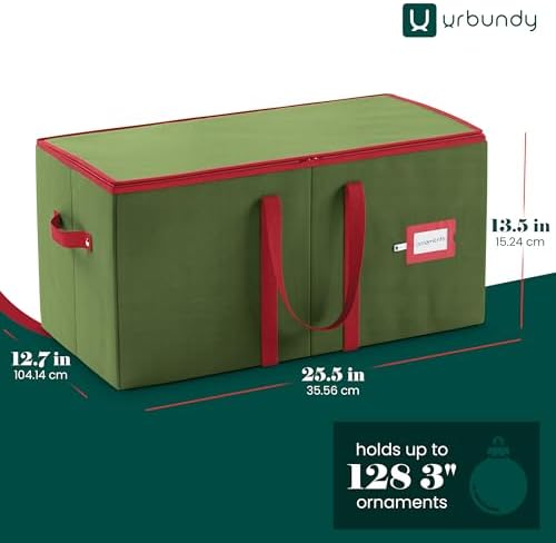Christmas Ornament Storage Box - Green, Fits 128 Ornaments - Organizer With Dividers & Handles - Image 2