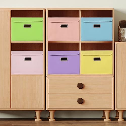 STOREONE Fabric Storage Cube Bins Foldable Organizer Container Collapsible Basket with Lids and Metal Handles, for Home, Bedroom, Closet 3 Pcs (multicolour-purple) - Image 4
