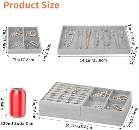 Fixwal Jewelry Organizer Trays 5 Pack 14in Stackable Drawer Box Dividers - Image 2