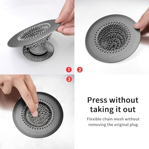 TRAPMATE Shower Hair Drain Catcher, Easy Clean Bathtub Drain Hair Catcher, Fast Drainage Tub Drain Protector, Stainless Steel Shower Drain Cover for US Standard Regular & Pop-up Drain Screen (Black) - Image 5