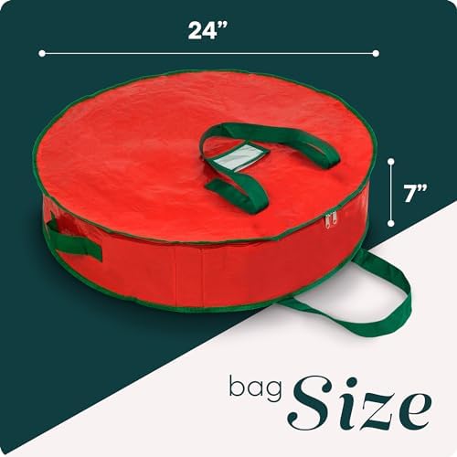 Handy Laundry Christmas Wreath Storage Bag 24 Inch – Durable Tarp Material Wreath Storage Container with Zipper & Sturdy Handles, Protects Holiday Decor from Dust & Pests, Fits Multiple Wreaths, Red - Image 5