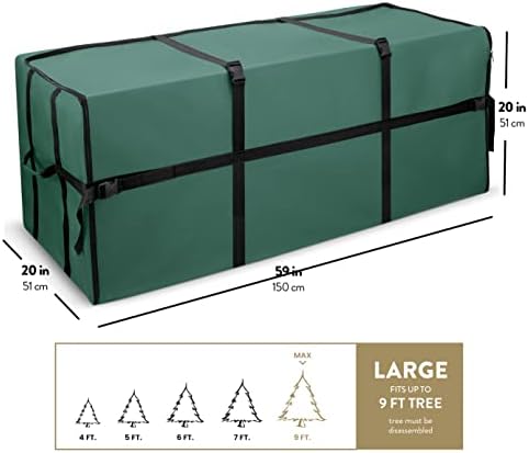ZOBER Wide Christmas Tree Storage Bag - Maximum Accessibility - Fits 9 Ft Trees - 600D Oxford Fabric Christmas Tree Bag For Storage Box For Xmas - Strong, Durable Straps & Handles - Card Slot - Green - Image 6