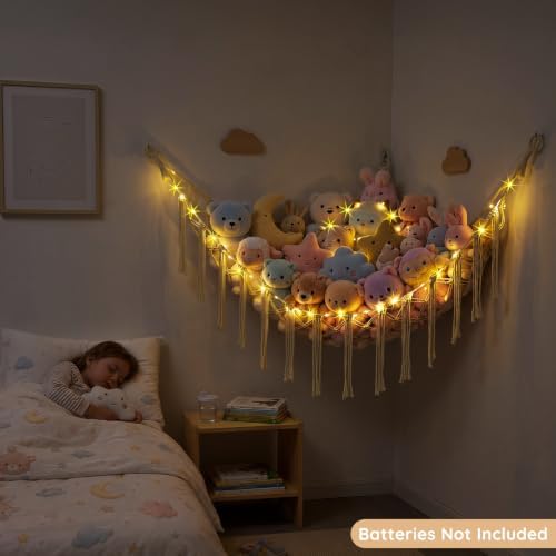 Basumee Stuffed Animals Hammock with LED Light Corner Net, Girls Room Decor - Image 3