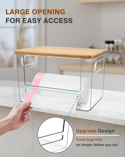 Trash Bag Holder, Acrylic Garbage Bag Dispenser with Bamboo Top - Image 2