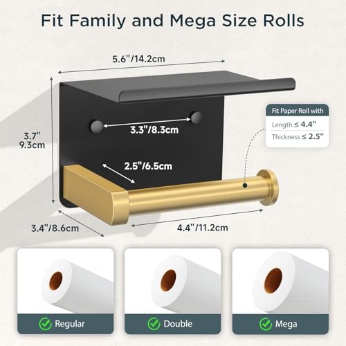 FORIOUS Toilet Paper Holder with Shelf, Adhesive or Screw, Commercial - Image 3