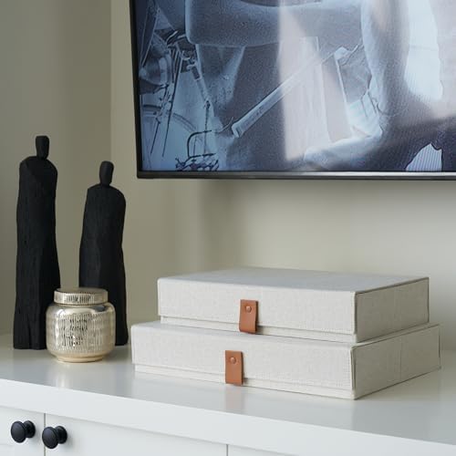 ZICOTO Decorative Photo Storage Boxes with Lids - Set of 2 Linen Organizers - Image 6
