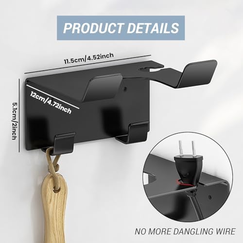 Hair Dryer Holder Wall Mount, Stainless Steel Blow Dryer Holder for Bathroom, Rustproof Hair Dryer Organizer Fits 2.3" Diameter, Easy Wall Installation (Black) - Image 4