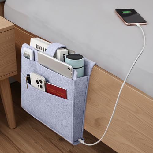 Seefoo Bed Caddy Organizer, Bunk Bed Shelf Caddy with 4 Pockets Grey - Image 2