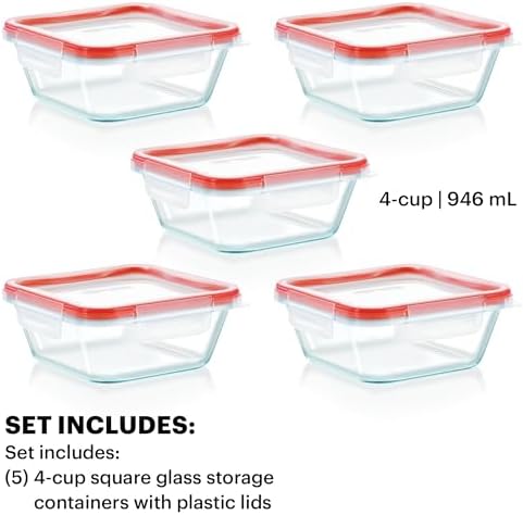 Pyrex Freshlock (5-Pack, 4 Cup) Glass Food Storage Containers Set - Image 2