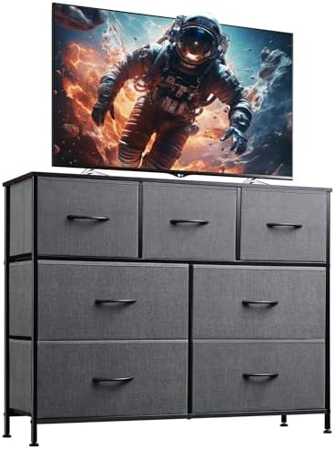 WLIVE Dresser for Bedroom, 7 Drawers, TV Stand, Dark Grey by WLIVE