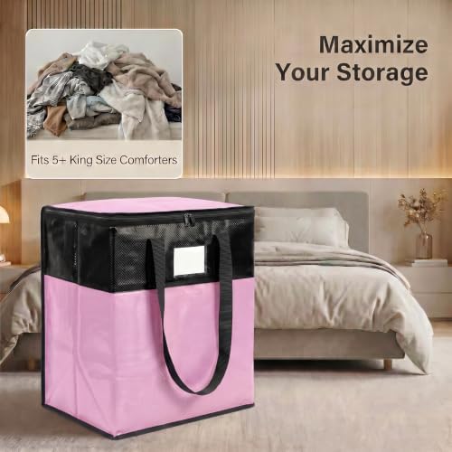 2Pack 180L Extra Large Moving Bags Heavy Duty with Strong Zipper & Comfortable Handles,Sturdy & Durable Clothes Storage Bags ,Reusable Packing Moving Boxes for College Dorm,Bedding, Space Saving,Pink - Image 4