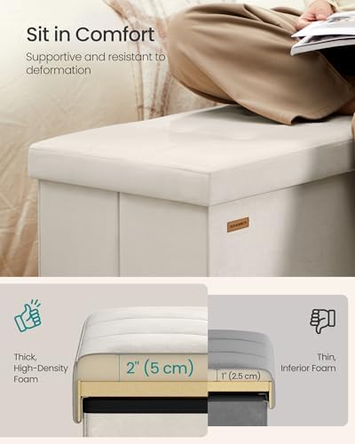 SONGMICS Foldable Storage Ottoman with Flipping Lid, 30 Inch Velvet Bench - Image 4