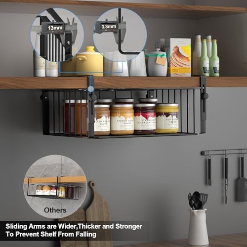 AmonHouseware 2Pack Under Shelf Storage Basket Organizer, Black - Image 3