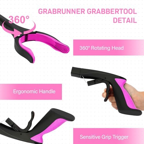 2 Pack 32 inch GrabRunner Reacher Grabber Tool with Strong Magnetic and Swivel Head (New Pink) - Image 3