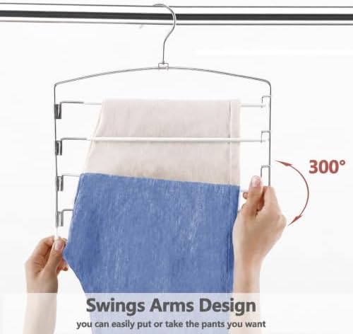 Pants Hangers Space Saving 3 Pack 5 Layer Swing Arm Hanger White - Image 4