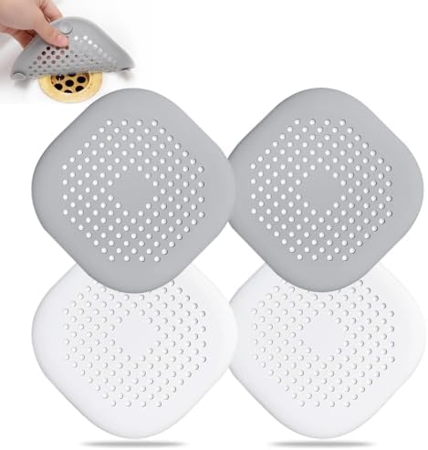 Bovinde Hair Drain Catcher Square for Shower 4PCS (Grey Aluminium White) by Bovinde