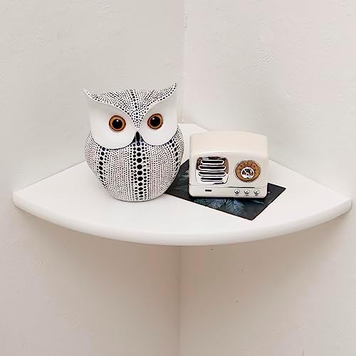 Corner Shelf, White Solid Oak Wood Floating Corner Shelves Wall Mount Round End Floating Speaker Rack Display Shelf for Small Plant Photo Frame (White, 7in) by Coamily