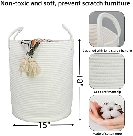 XUANGUO White Cotton Rope Laundry Basket Hamper for Clothes Large - Image 2