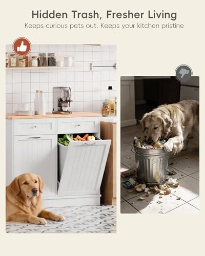 Betterhood 2 x 10 Gallon Tilt Out Trash Cabinet with 2 Big Storage Drawer, Solid Wooden Trash Garbage Can Cabinet, Mid-Century Modern Recycling Cabinet & Laundry Sorter for Kitchen Dining Room, White - Image 5