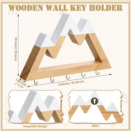 Gerrii Wooden Key Hooks for Wall, Mountain Key Rack with 5 Hook 10 x 5.9 in - Image 2