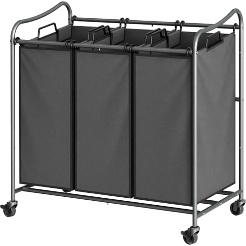 Simple Houseware Heavy Duty 3-Bag Laundry Sorter Rolling Cart, Dark Grey by SimpleHouseware