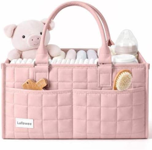 Baby Diaper Caddy Organizer, Portable Nursery Storage Basket with Handle by Lullawee