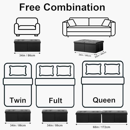 AmasSmile Footrest Ottoman Storage Bench,34" Leather Folding Chest,Black - Image 4