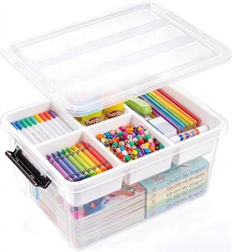 17QT Clear Storage Bins with Lids, Craft Organizers and Storage with Tray by AREYZIN