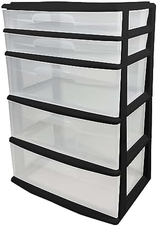 HOMZ Drawer Tower, 5-Tier Storage Organizer Unit, Black Frame by Homz