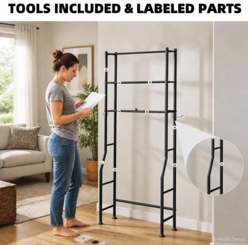 GloTika 3-Tier Over Toilet Storage Cabinet, No Drilling, 64" H, Black - Image 3