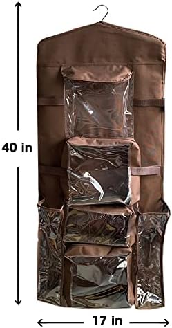 Hanging Gift Wrapping Paper Storage Organizer Bag, Double Sided Multiple Front & Back Pockets Organize Your Gift Wrap, Gift Bags Bows Ribbons 40"X17" Fits Long 40 Inch Rolls Clear PVC Bag (Brown) - Image 5