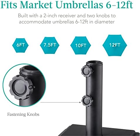 Best Choice Products Fillable Mobile Umbrella Base, Heavy Duty Base, Square Tiered Market Stand for Patio, Deck, Outdoor w/ 4 Wheels, 2 Locks, 2 Knobs, 120lb Capacity - Black - Image 6