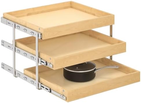 WelFurGeer 3-Tier Pull Out Cabinet Organizer with Soft Close, Heavy-Duty Pull Out Drawers for Cabinets, Slide Out Shelf for Kitchen, Pantry, Bathroom & Under Sink, Solid Birch Wood by WelFurGeer